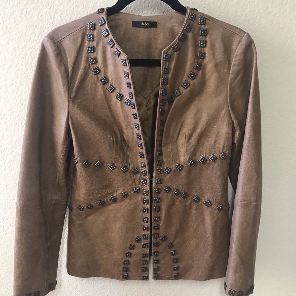 REBA Tan Leather Studded Jacket / Blazer * SZ S